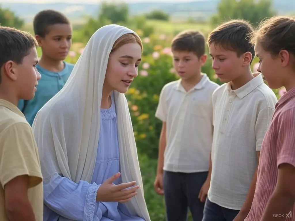 Virgin Mary praying with childrean